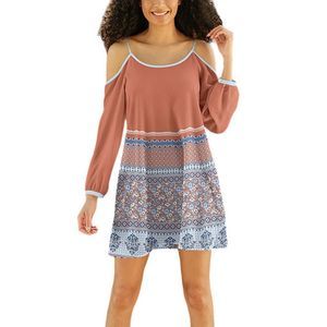 Aimee Pink & Blue Floral Stripe Cold-Shoulder A-Line Dress Size M/8-10